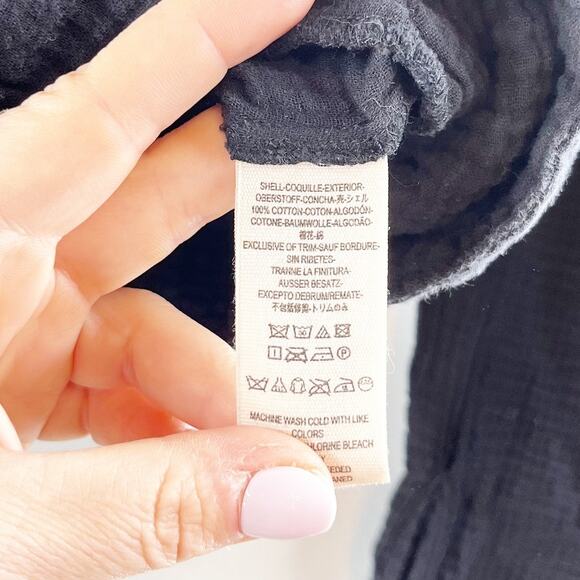 Free People Sun Streaks Long Sleeve Gauzy Cotton Button Up Shirt Black Medium - Picture 4 of 7